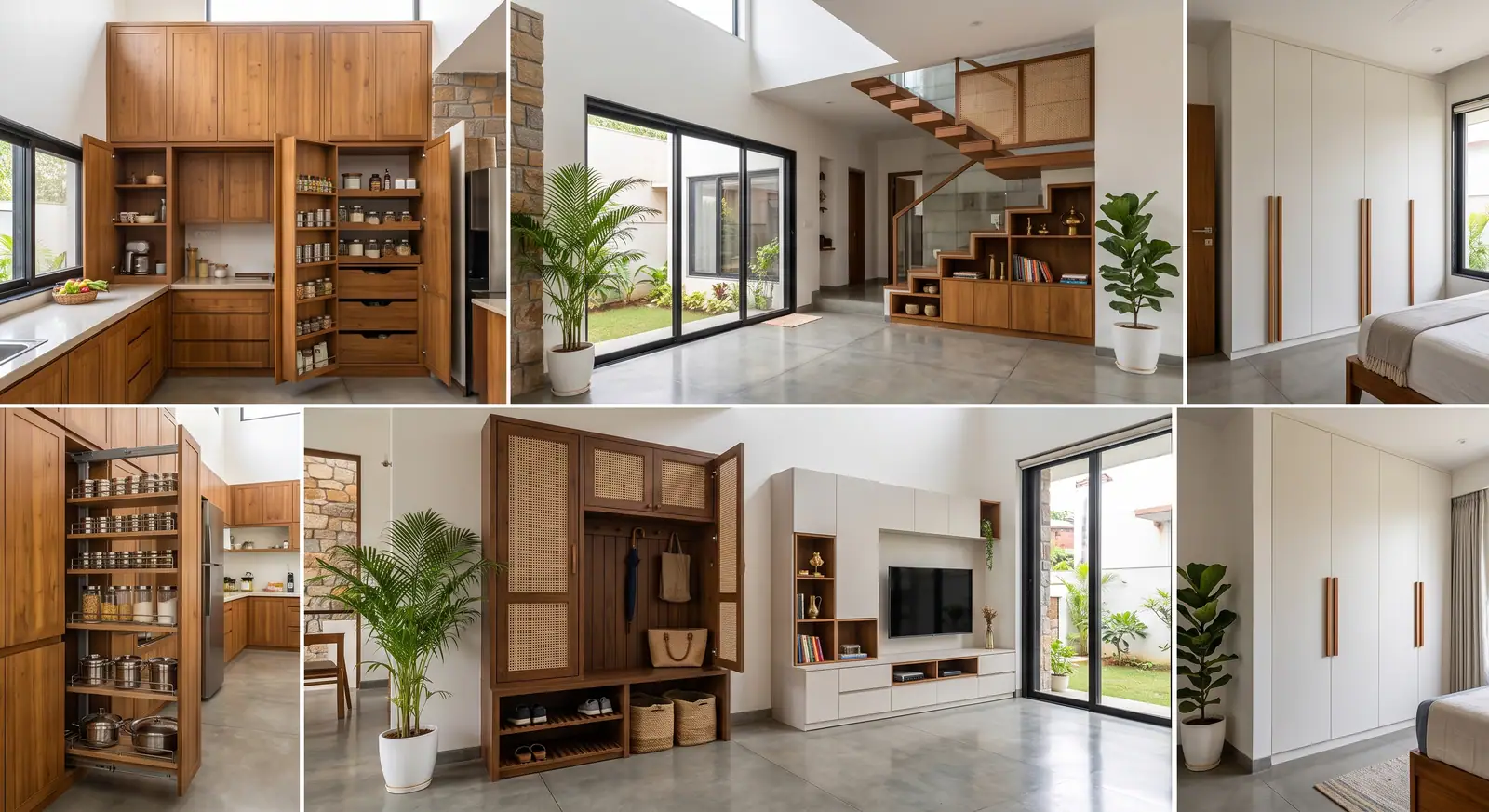 Built-in timber storage, wardrobes and a media wall across a home